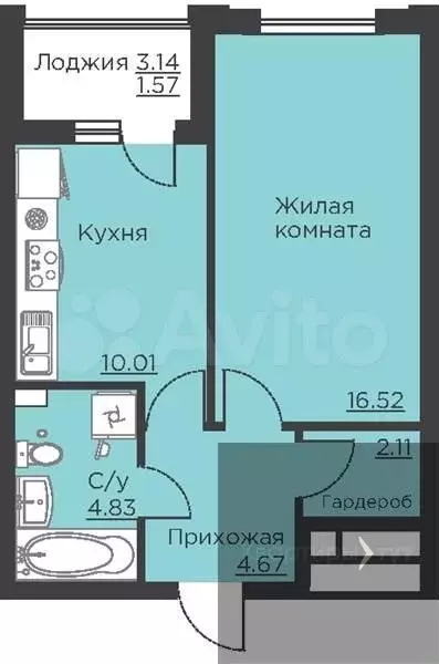 1-к. квартира, 39,7 м, 2/18 эт. - Фото 0