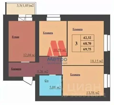 3-к кв. Ярославская область, Ярославль ул. Малая Норская, 3А (69.75 м) - Фото 0