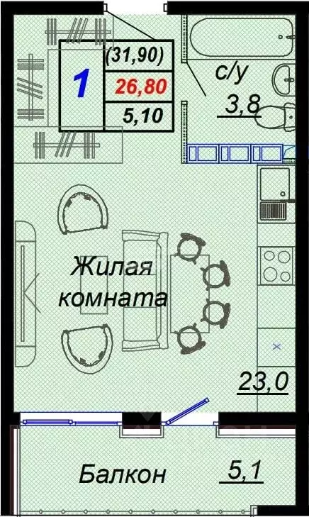 1-к кв. Краснодарский край, Сочи городской округ, Дагомыс пгт ул. ... - Фото 2