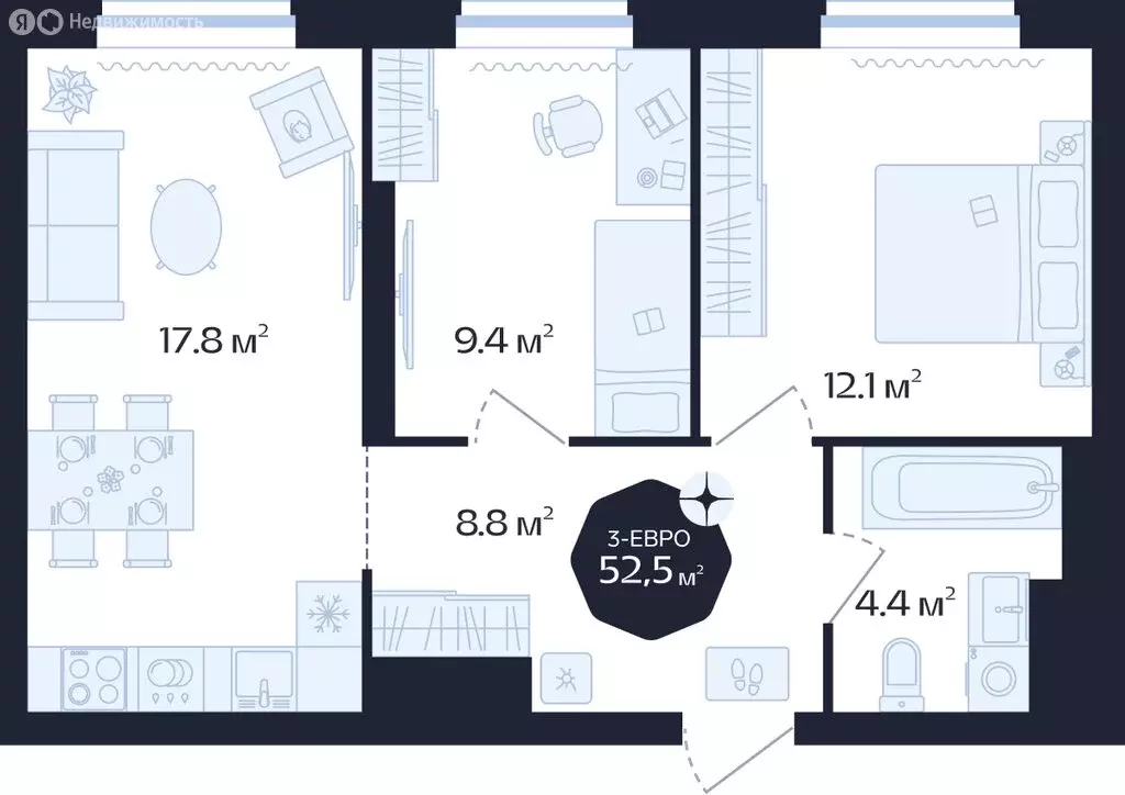 2-комнатная квартира: Тюмень, Новгородская улица, 20 (52.5 м) - Фото 2
