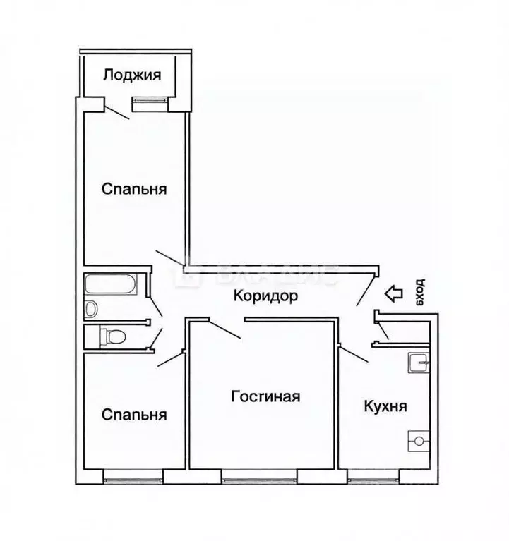 3-к кв. Тульская область, Тула ул. Луначарского, 57 (64.9 м) - Фото 2