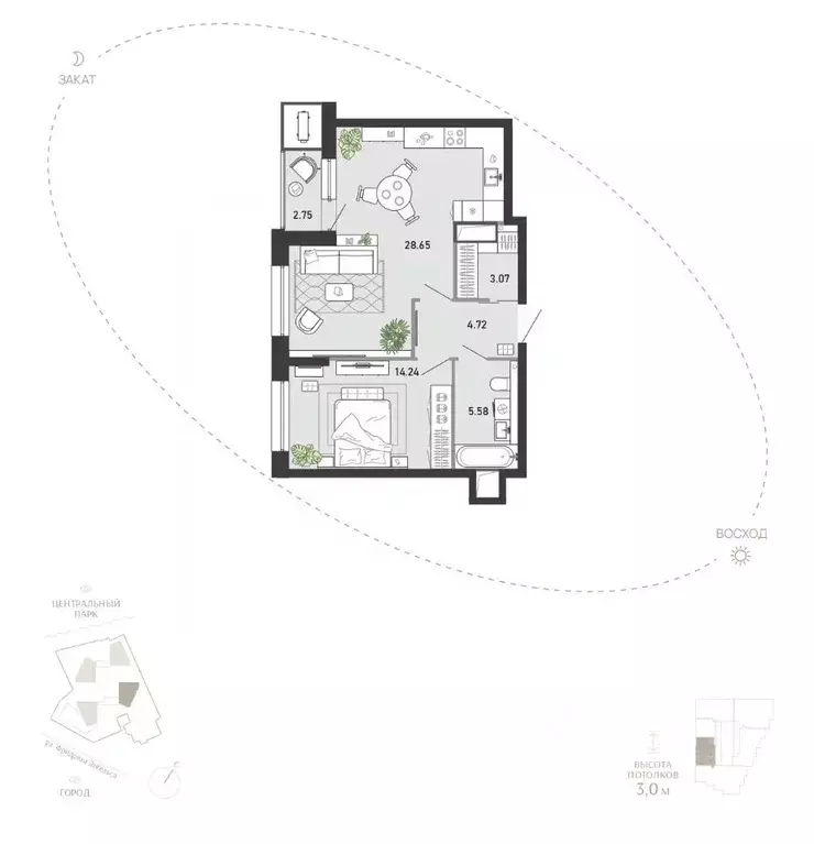 1-к кв. Тульская область, Тула Премьер Парк жилой комплекс (59.01 м) - Фото 1