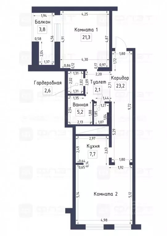 2-к кв. Татарстан, Казань ул. Достоевского, 57 (93.0 м) - Фото 2