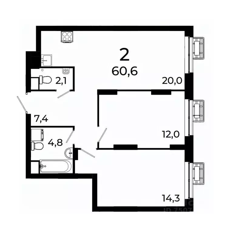 2-к кв. Нижегородская область, Нижний Новгород ул. Коперника, 15 (60.6 ... - Фото 1