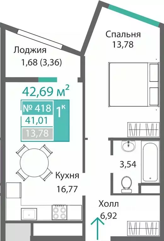 1-к кв. Крым, Симферополь Крымская роза мкр,  (42.69 м) - Фото 0
