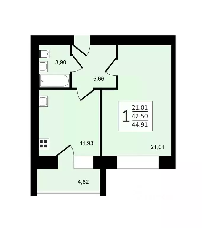1-к кв. Владимирская область, Владимир ул. Родионовка, 6 (44.91 м) - Фото 1