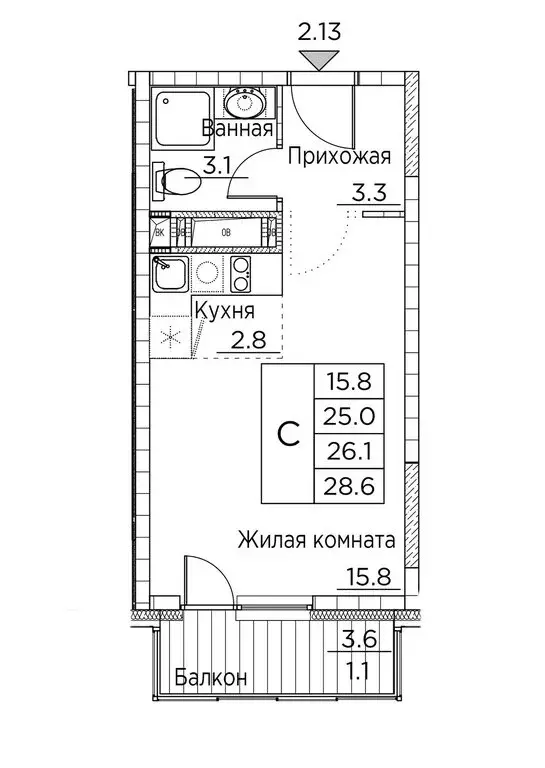 Квартира-студия: Владивосток, улица Расула Гамзатова, 7к3 (28.6 м) - Фото 0