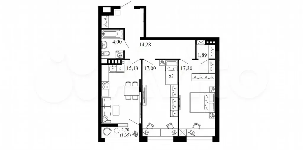 2-к. квартира, 71 м, 2/10 эт. - Фото 1