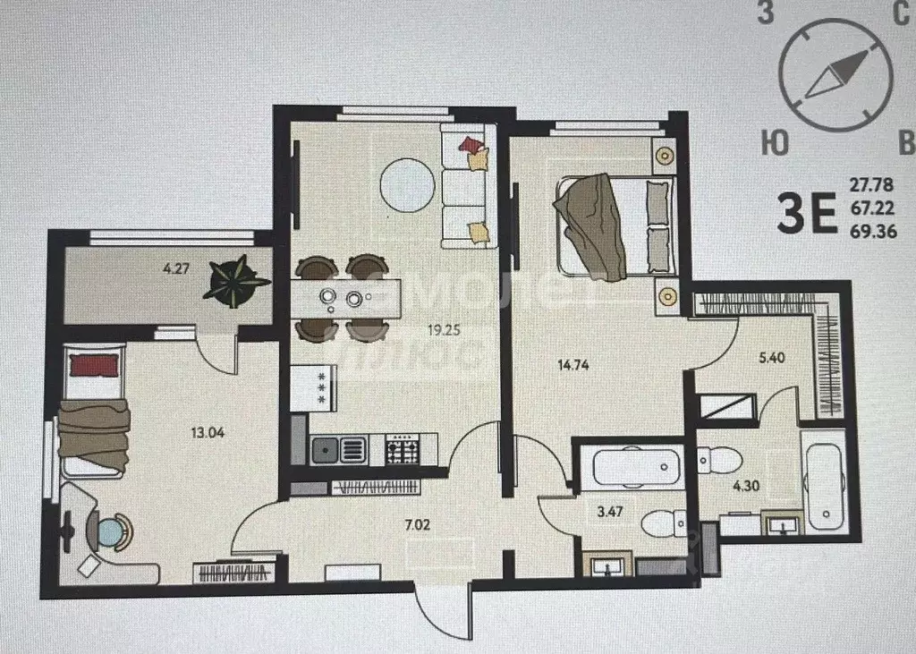 2-к кв. Липецкая область, Липецк ул. Механизаторов, 15А/3 (69.36 м) - Фото 2