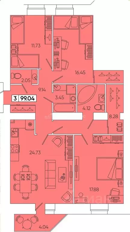 3-к кв. Архангельская область, Северодвинск ул. Торцева, 65 (97.9 м) - Фото 1