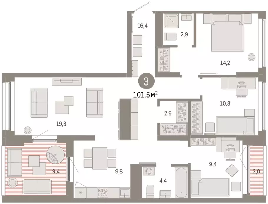 3-комнатная квартира: Екатеринбург, улица Гастелло, 19А (101.47 м) - Фото 1