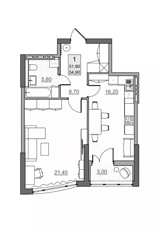 1-к кв. Саратовская область, Балаково Династия клубный дом,  (51.9 м) - Фото 1