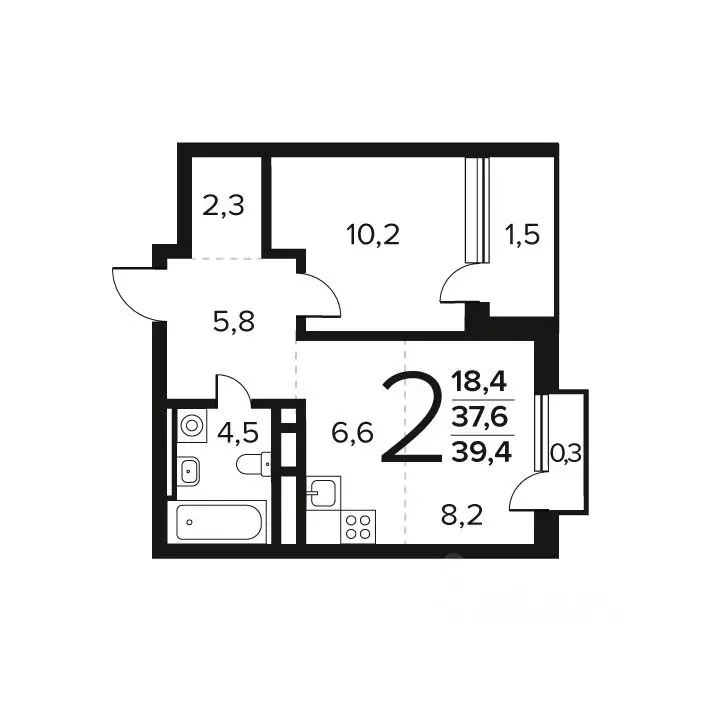 2-к кв. Москва № 61 кв-л,  (39.4 м) - Фото 0