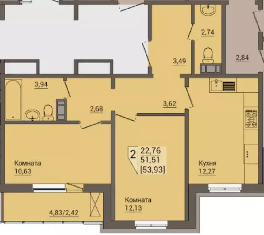 Продаётся 2-к квартира, 53 м - Фото 1
