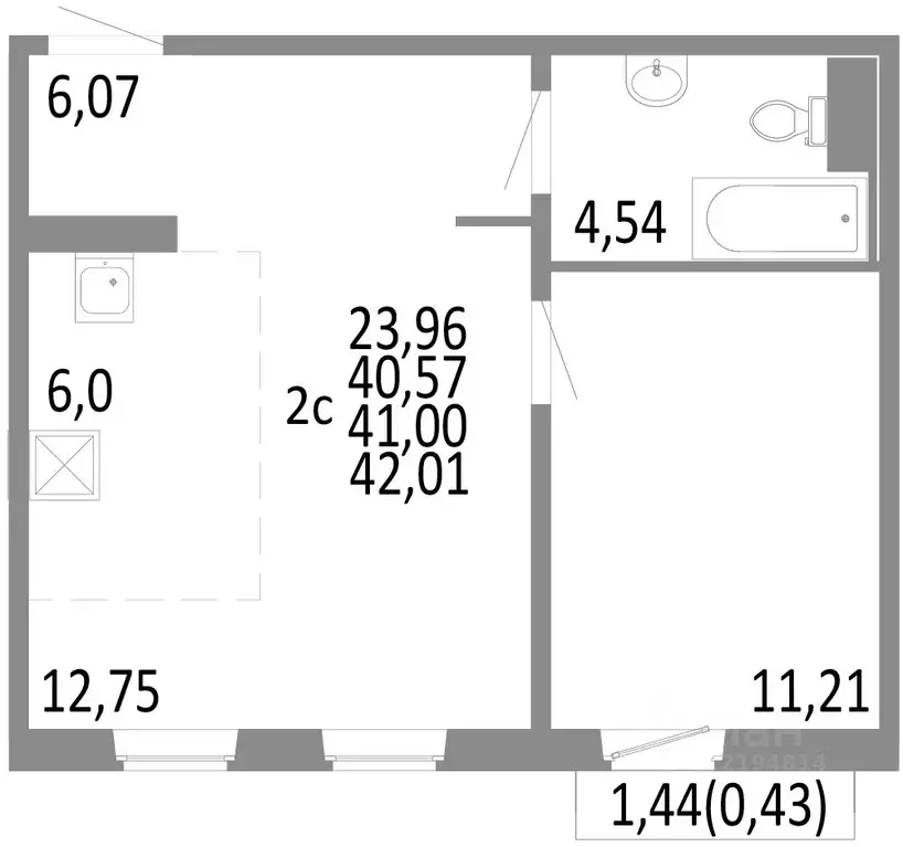 2-к кв. Челябинская область, Челябинск ул. Блюхера, 125В (41.0 м) - Фото 0