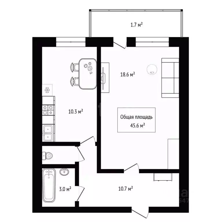 1-к кв. Новосибирская область, Бердск Комсомольская ул., 27а (45.6 м) - Фото 2