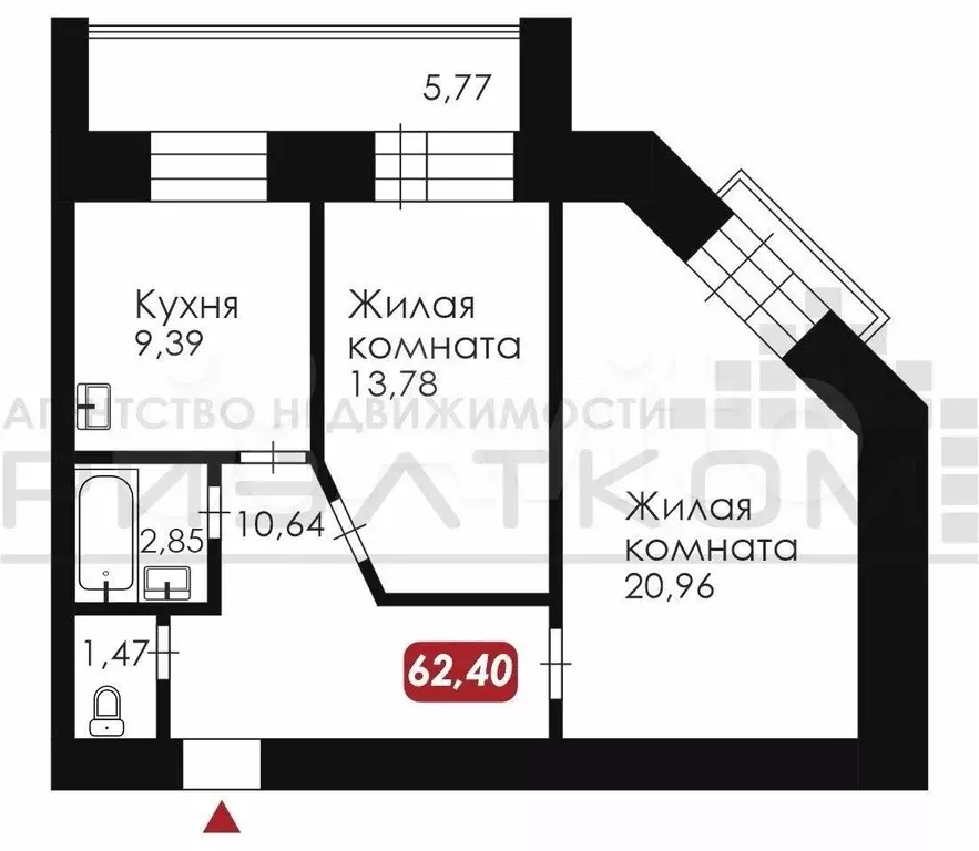 2-к. квартира, 62,4 м, 3/14 эт. - Фото 0