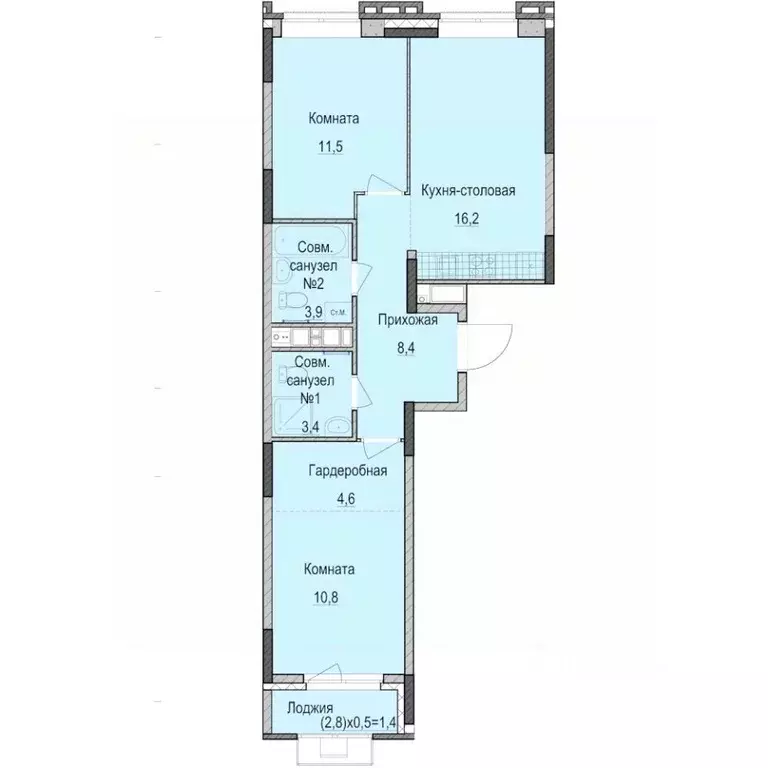 2-к кв. Татарстан, Казань Ферма-2 жилмассив,  (60.2 м) - Фото 1
