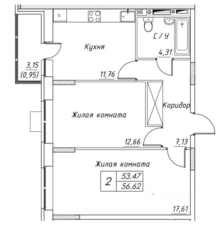 2-к кв. Московская область, Дмитров  (56.62 м) - Фото 0