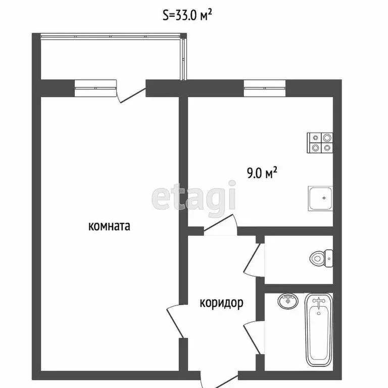 1-комнатная квартира: Тюмень, Депутатская улица, 95 (34.3 м) - Фото 1