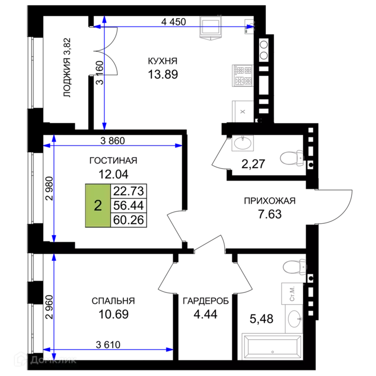 Продаётся 2-к квартира, 60.26 м - Фото 0