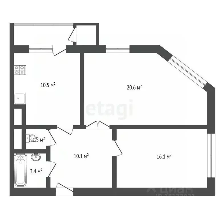 2-к кв. Ямало-Ненецкий АО, Новый Уренгой Юбилейный мкр, 3/3А (60.3 м) - Фото 2