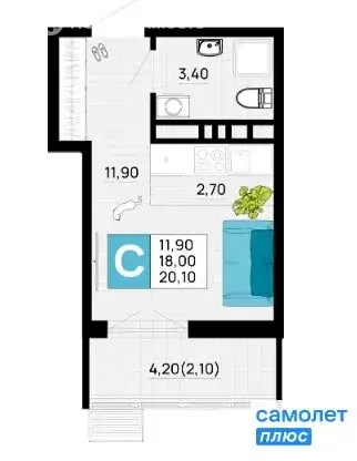 Квартира-студия: Яблоновский, улица Пушкина, 26/1 (20.1 м) - Фото 1