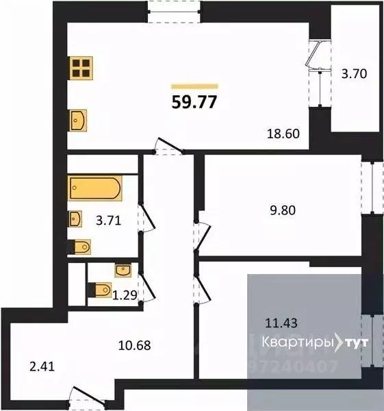 2-к кв. Воронежская область, Воронеж ул. Кривошеина, 13/14 (59.77 м) - Фото 0