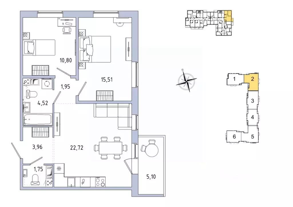 2-к кв. Ленинградская область, Гатчина Въезд мкр,  (62.74 м) - Фото 0