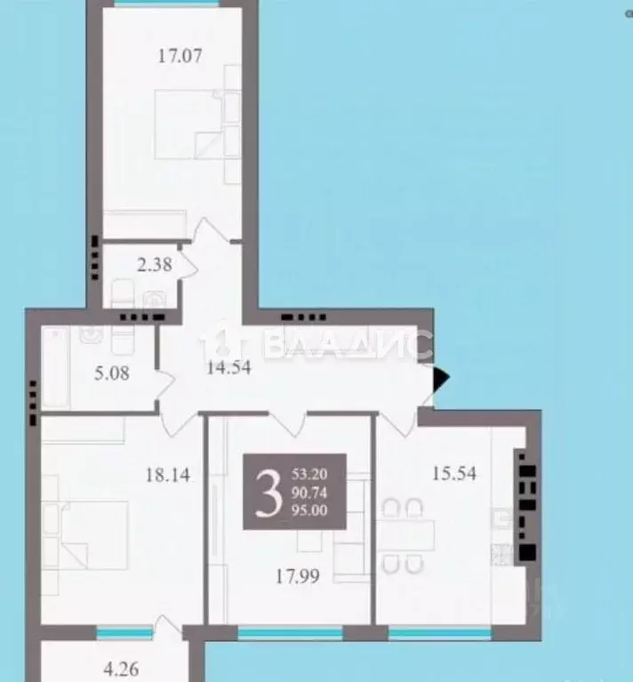3-к кв. Калининградская область, Калининград Уральская ул., 20 (91.3 ... - Фото 2