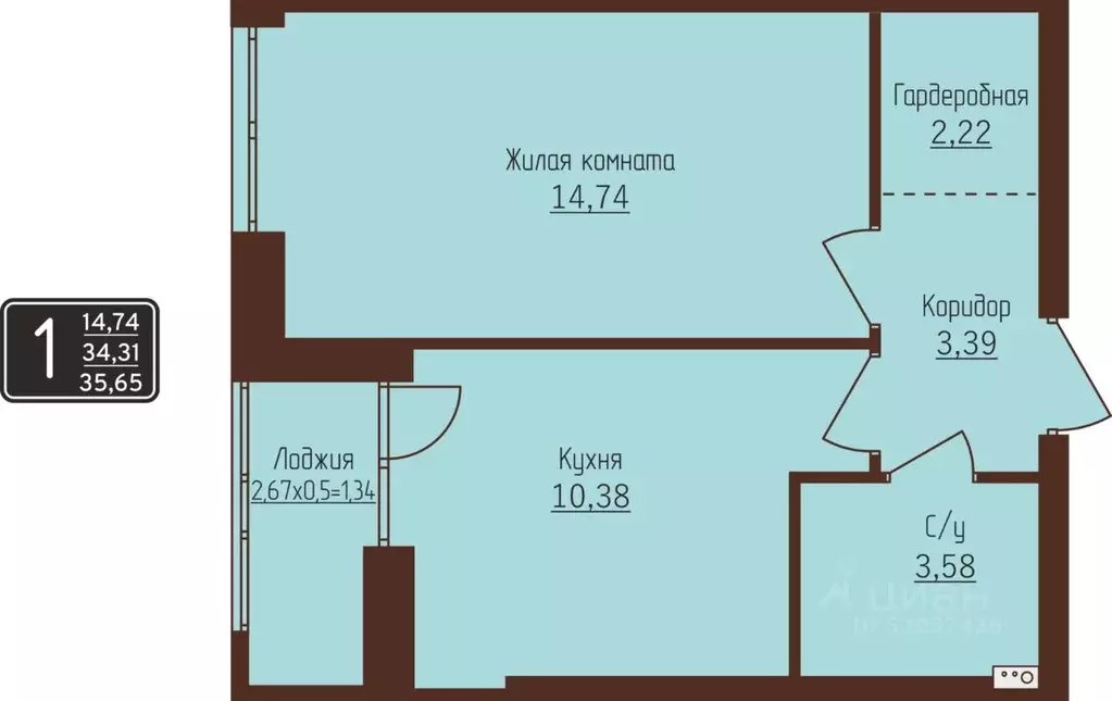 1-к кв. Пермский край, Пермь ул. Писарева, 8 (35.65 м) - Фото 1