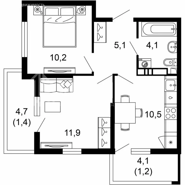 2-комнатная квартира: Сочи, улица Искры, 66/10 (44.4 м) - Фото 0
