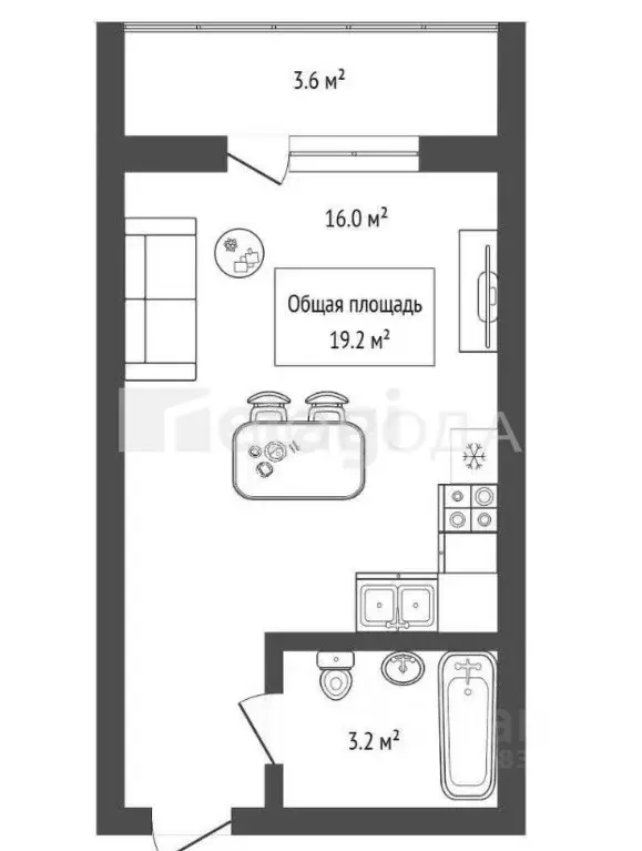 Студия Новосибирская область, Бердск ул. Кристальная, 5/2 (19.1 м) - Фото 1