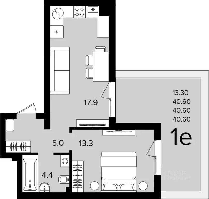 1-к кв. Калининградская область, Гурьевский муниципальный округ, пос. ... - Фото 1