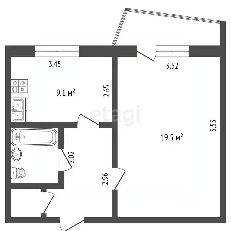 1-к кв. Тамбовская область, Тамбов Полынковская ул., 55 (38.3 м) - Фото 1