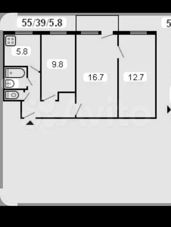 3-к. квартира, 55 м, 2/5 эт. - Фото 0