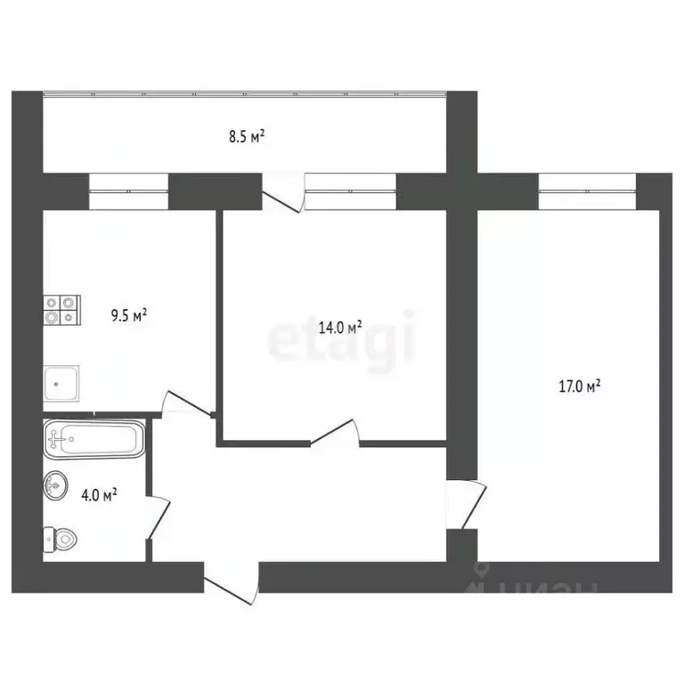 2-к кв. Самарская область, Самара ул. Дыбенко, 23 (52.3 м) - Фото 2