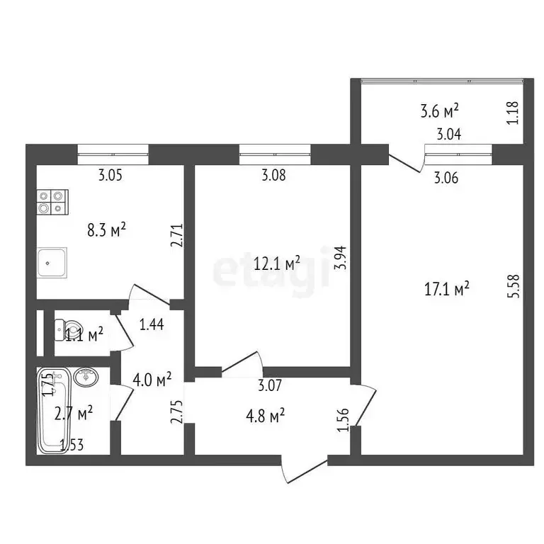 2-комнатная квартира: Тюмень, улица Пермякова, 68к2 (50 м) - Фото 1
