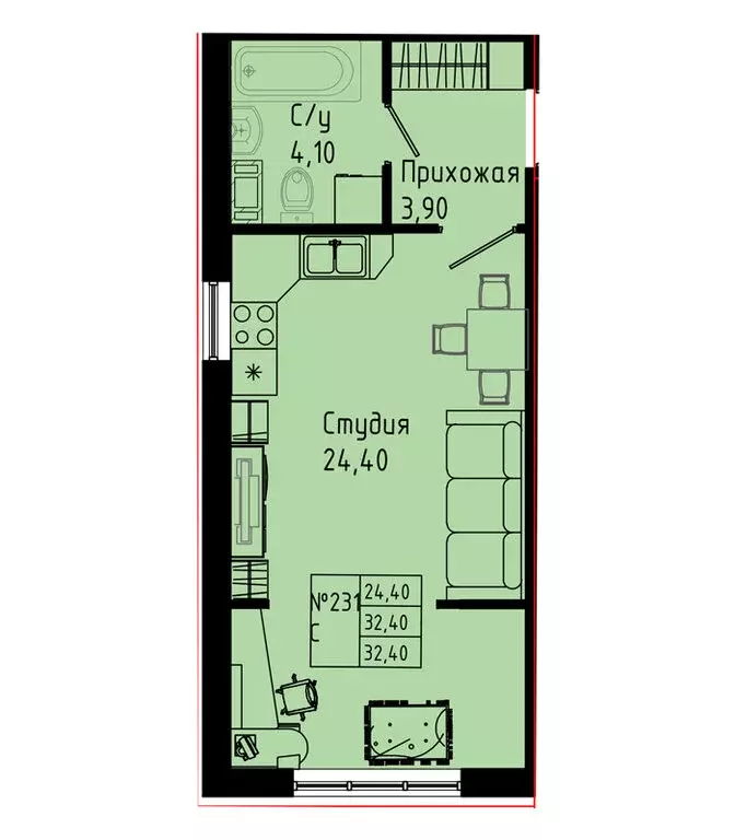 Квартира-студия: Коммунар, Железнодорожная улица, 41к2 (32.4 м) - Фото 1
