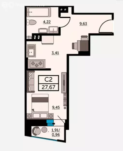 Квартира-студия: Ростов-на-Дону, Красноармейская улица, 157В/83с3 (28 ... - Фото 0