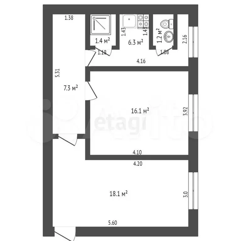 2-к. квартира, 50,4 м, 1/5 эт. - Фото 1