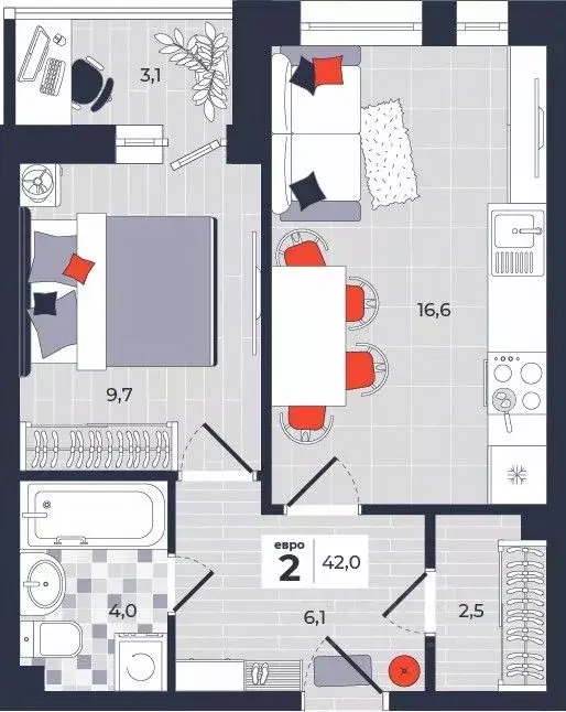 2-к кв. Тульская область, Тула ул. Академика Насоновой, 1А (42.0 м) - Фото 1