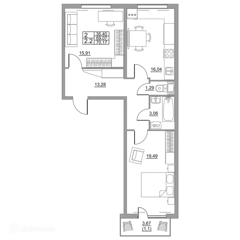 Продаётся 2-к квартира, 70.17 м - Фото 1