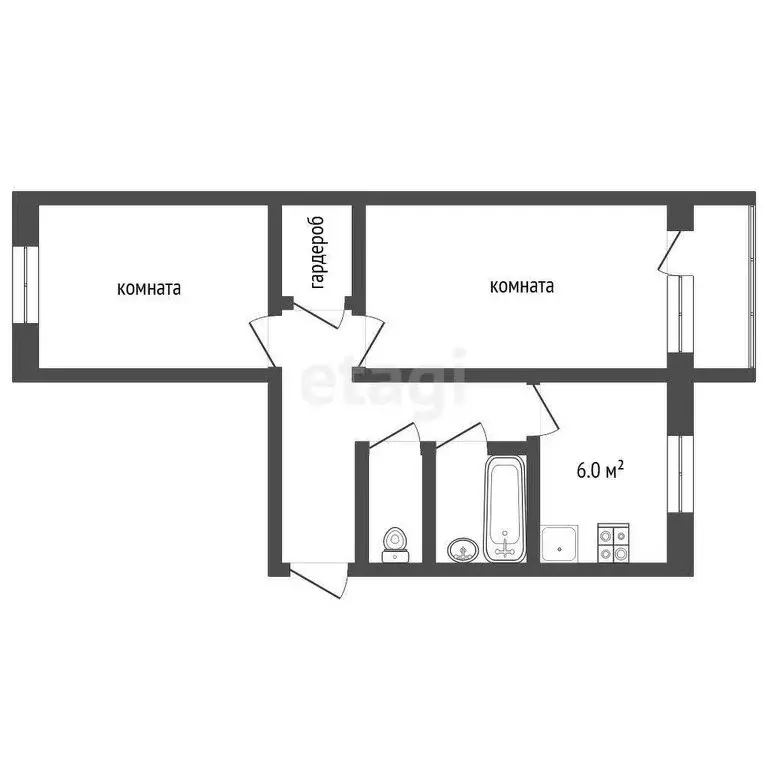 2-комнатная квартира: Томск, Новгородская улица, 44 (44 м) - Фото 1