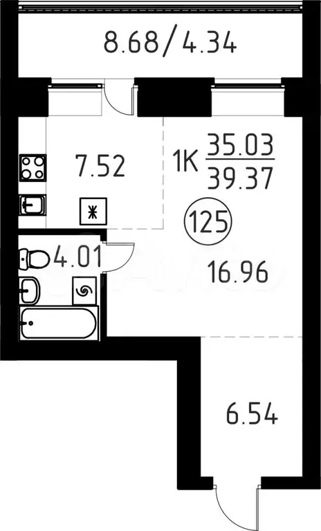 1-к. квартира, 39,4 м, 4/9 эт. - Фото 0