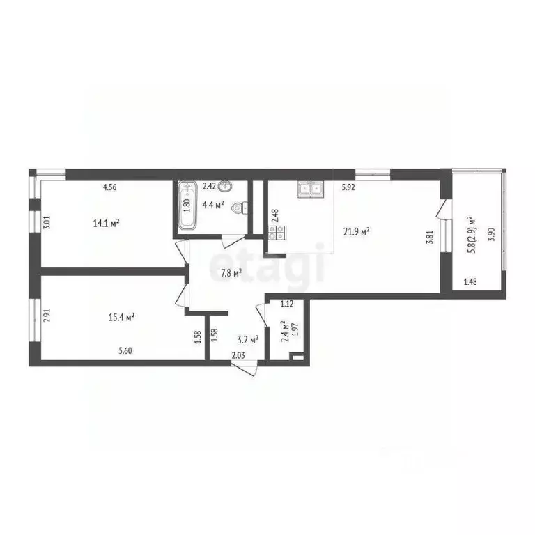 2-к кв. Тюменская область, Тюмень ул. Пожарных и Спасателей, 5к1 (69.2 ... - Фото 1