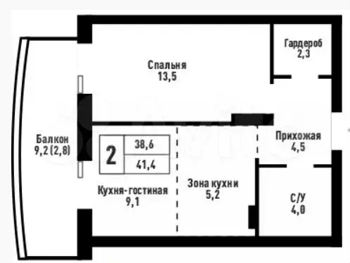 2-к. квартира, 42,1 м, 7/25 эт. - Фото 0