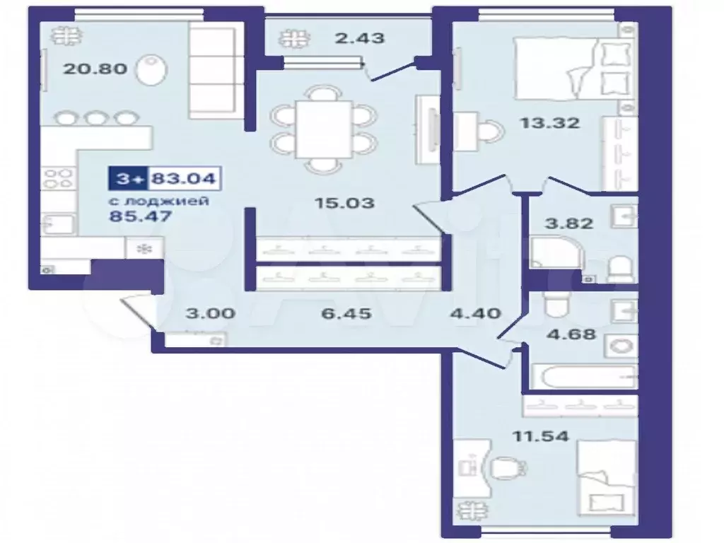 3-к. квартира, 83 м, 4/8 эт. - Фото 1