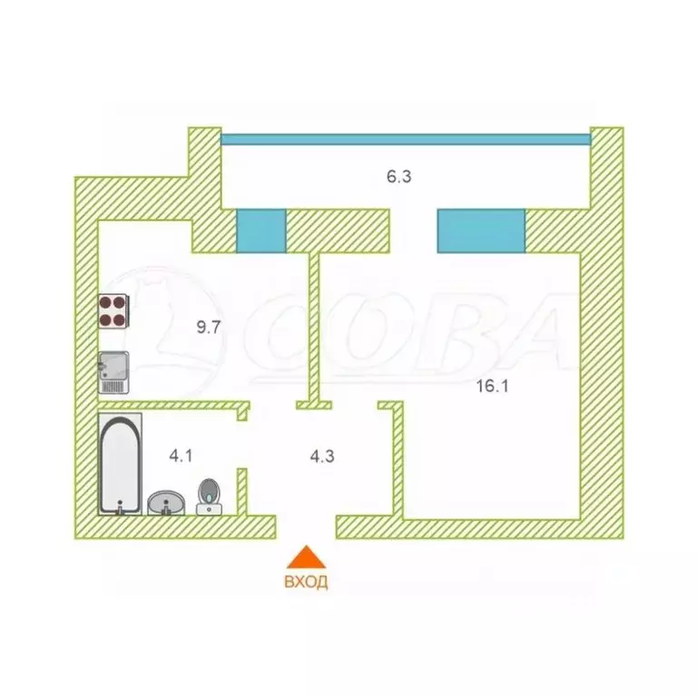1-к кв. Тюменская область, Тюмень ул. Щербакова, 150к2 (33.4 м) - Фото 2