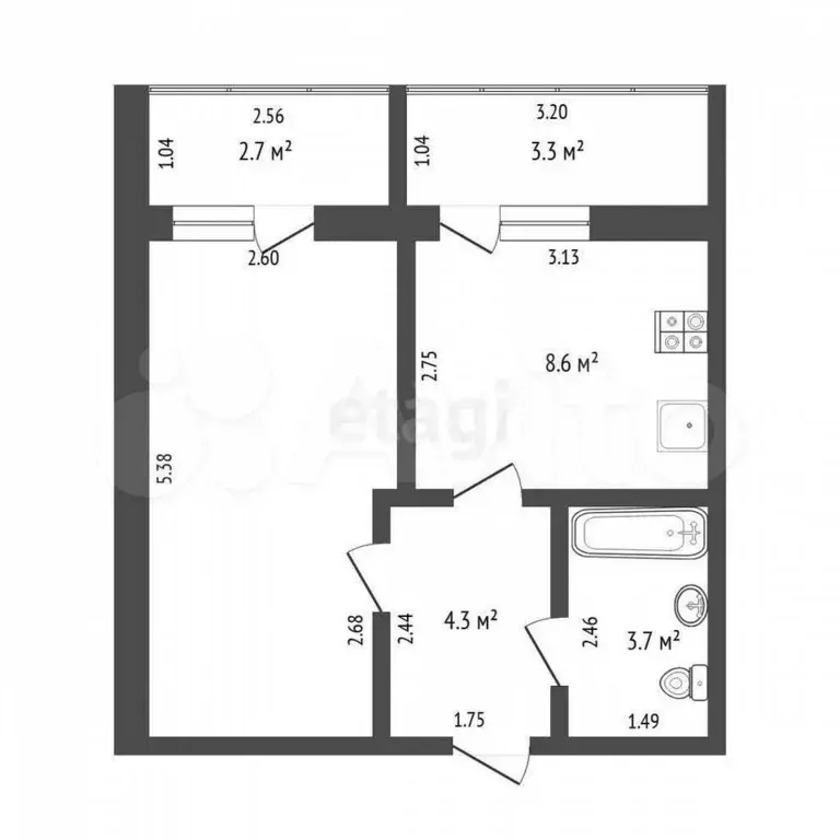 1-к. квартира, 29,9 м, 2/5 эт. - Фото 0